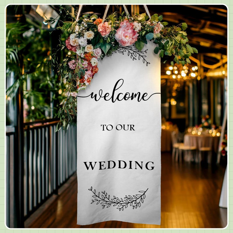 Yousoontic Welcome to Our Wedding Linen Rustic Wedding Welcome Banner Plain Ceremony Banner with Satin Ribbon and Retaining Clip for Ceremony, Arch, Reception Backdrop - Image 5