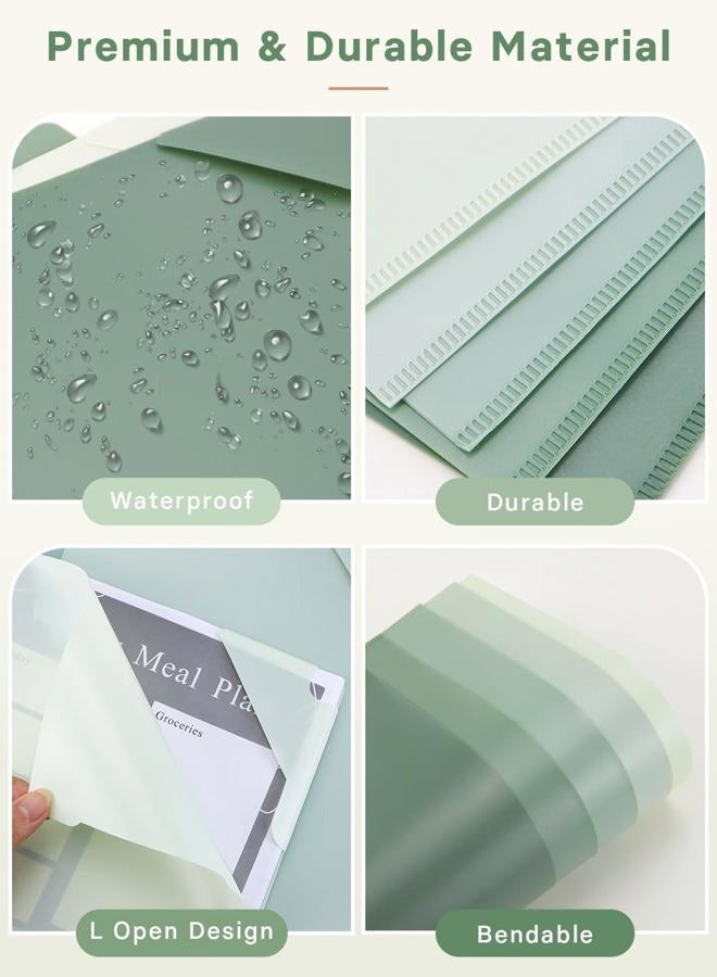 GAUENEEN Plastic Folders Sleeves, Gradient Colors Plastic Project Pockets for Paper 11.9 × 8.5 Inches, Transparent Document Folders for School and Office Supplies (5 Pack, Green) - Image 3