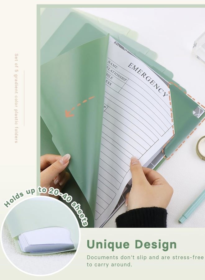 GAUENEEN Plastic Folders Sleeves, Gradient Colors Plastic Project Pockets for Paper 11.9 × 8.5 Inches, Transparent Document Folders for School and Office Supplies (5 Pack, Green) - Image 5
