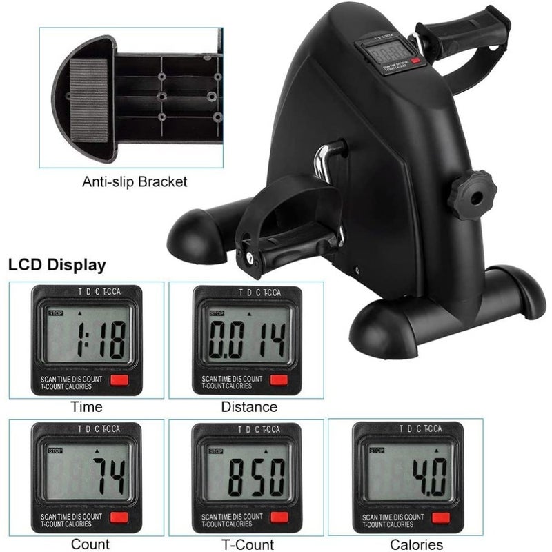 e World Mini Exercise Bike, Under Desk Bike Pedal Exerciser - Portable Foot Cycle Machine - Arm and Leg Peddler Machine with LCD Screen Displays Black - Image 3