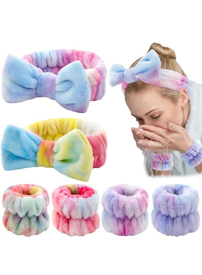 Whavel 6PCS Spa Headband and Wristband Set, Face Wash Headband Makeup Skincare Headband Wrist Bands for Washing Face - Image 1