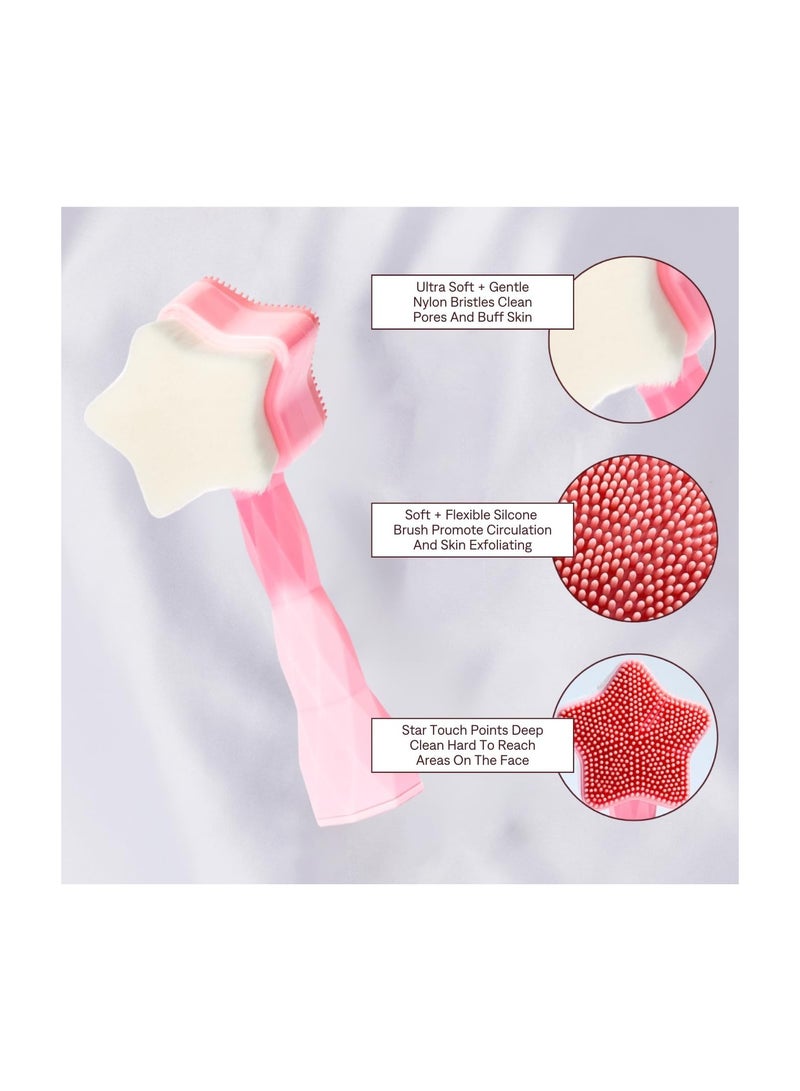 Loquat 1pcs All Star Face Brush -Manual Facial Cleansing Brush, 2-in-1 Skin Care face Brush, Silicone Facial Scrubber Manual Dual Face Wash Brush for Deep Pore Exfoliation Massaging Skin Exfoliator - Image 2
