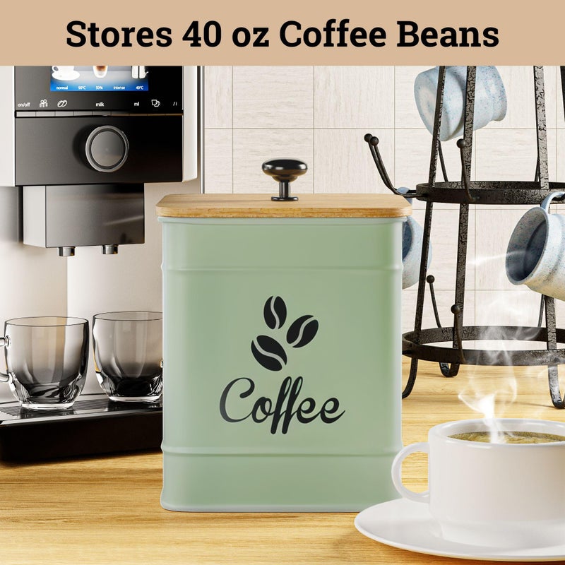 HB Design Co. Airtight Coffee Canister - 40 oz Large Iron Sage Green Container Airtight - 6 x 8 inch Metal Jar - Stylish Countertop Container for Coffee Grounds, Beans & Pods with Rubber-Lined Bamboo Lid - Image 3