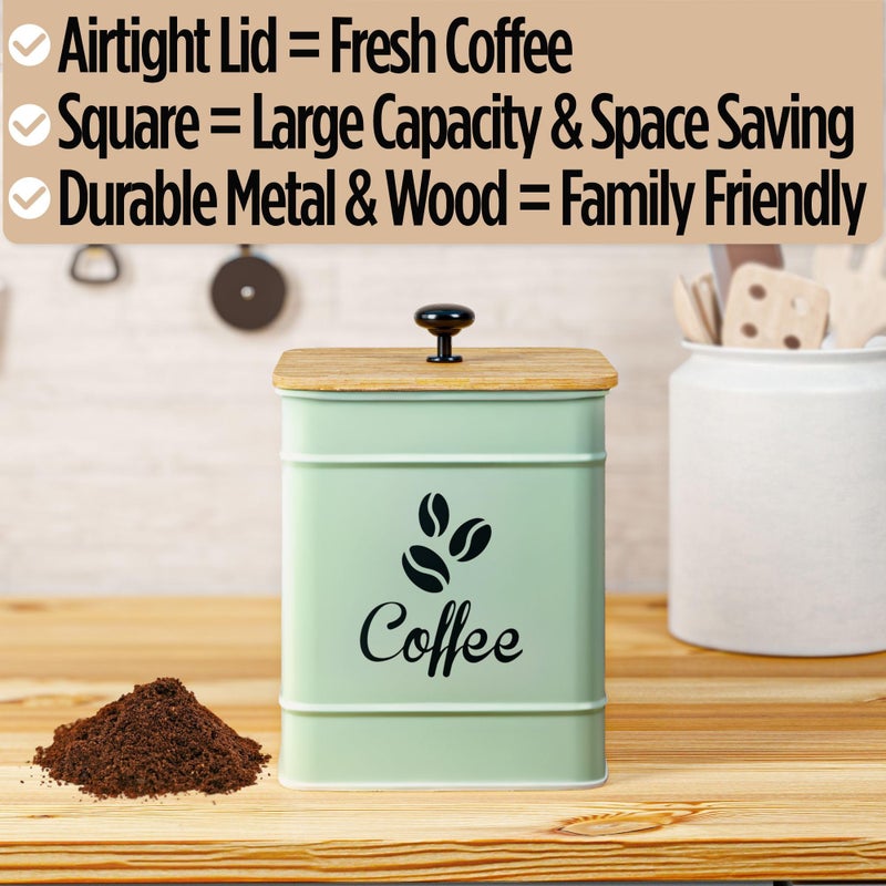 HB Design Co. Airtight Coffee Canister - 40 oz Large Iron Sage Green Container Airtight - 6 x 8 inch Metal Jar - Stylish Countertop Container for Coffee Grounds, Beans & Pods with Rubber-Lined Bamboo Lid - Image 5