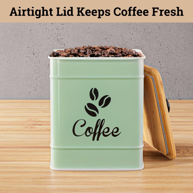 HB Design Co. Airtight Coffee Canister - 40 oz Large Iron Sage Green Container Airtight - 6 x 8 inch Metal Jar - Stylish Countertop Container for Coffee Grounds, Beans & Pods with Rubber-Lined Bamboo Lid - Image 4