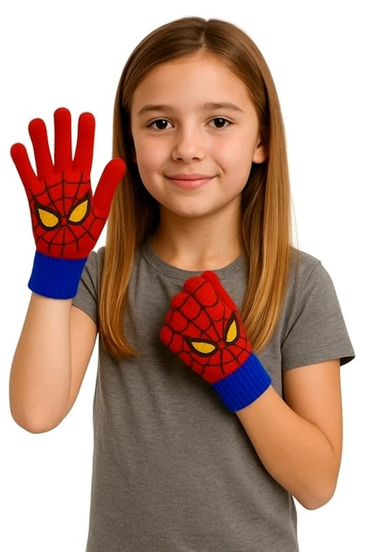 WKLOUYHE Kids Winter Warm Woolen Hand Gloves | winter Warm Hand Gloves for Boy & Girl,Age3-9 Years_Pack of 01,Red - Image 2