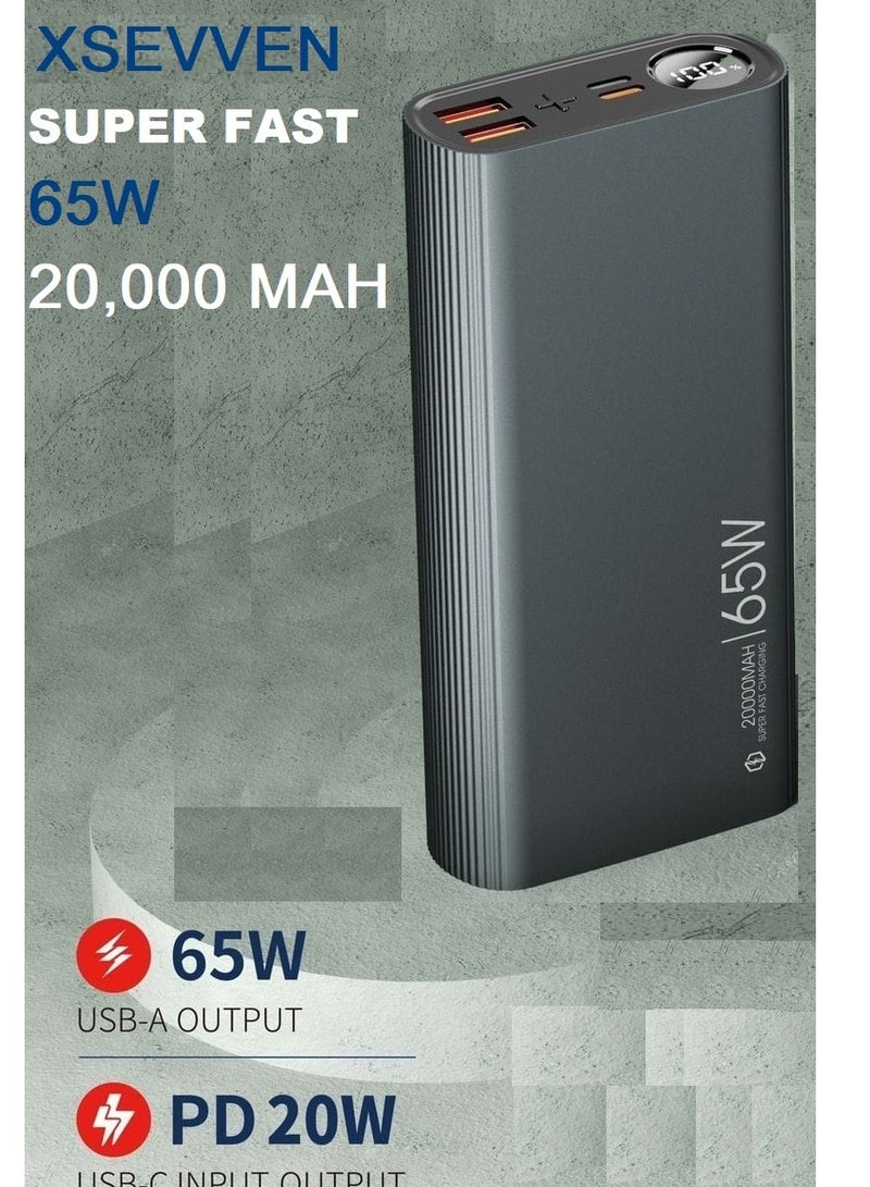 إكسيفين بنك طاقة XSEVEN فائق السرعة بسعة 20000 مللي أمبير/ساعة، شحن سريع 65 واط، PD20W، مخرجات USB-C وQC65W مزدوجة، تصميم فاخر - Image 3