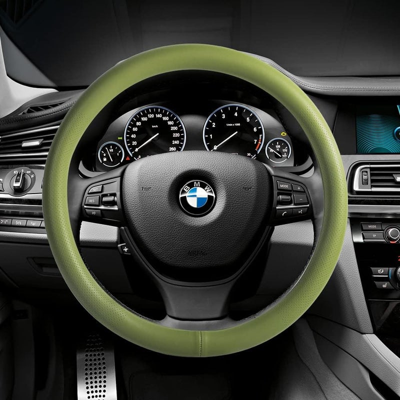 VARGTR Car Steering Wheel Cover,Universal 15 Inch Premium Leather Car Steering Wheel Cover,Best Grip,Perforated Design,Breathable,Non-Slip,Sweat-Absorbent,Warm in Winter and Cool in Summer (Green) - Image 3