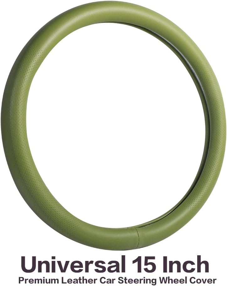 VARGTR Car Steering Wheel Cover,Universal 15 Inch Premium Leather Car Steering Wheel Cover,Best Grip,Perforated Design,Breathable,Non-Slip,Sweat-Absorbent,Warm in Winter and Cool in Summer (Green) - Image 4