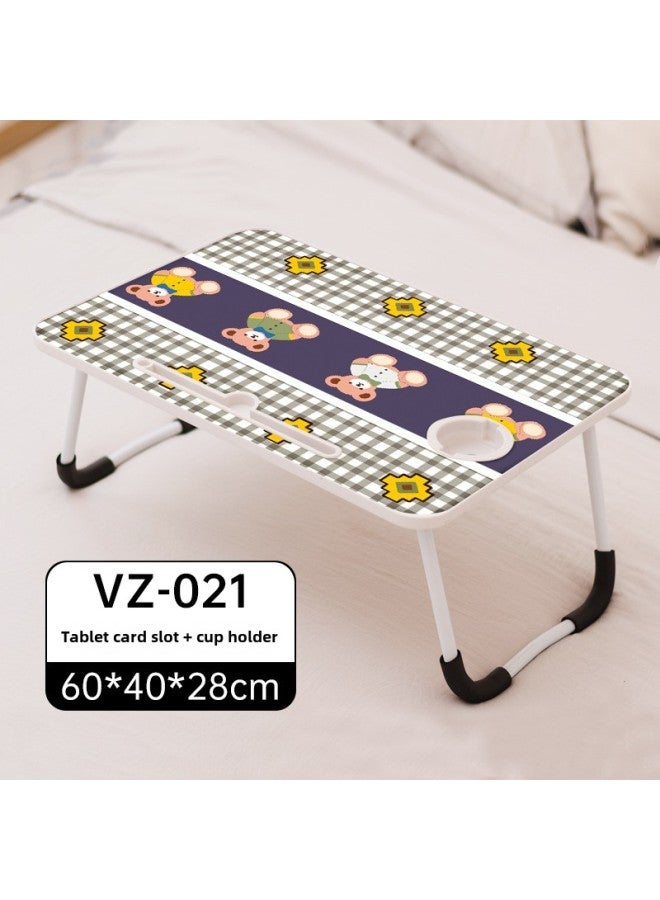 Laptop Desk Bed Folding Table Lazy Small Table Bedroom Sitting Student Dormitory Home Study Desk-Color:VZ-021,W Leg, Card Slot + Cup Holder  - Image 1