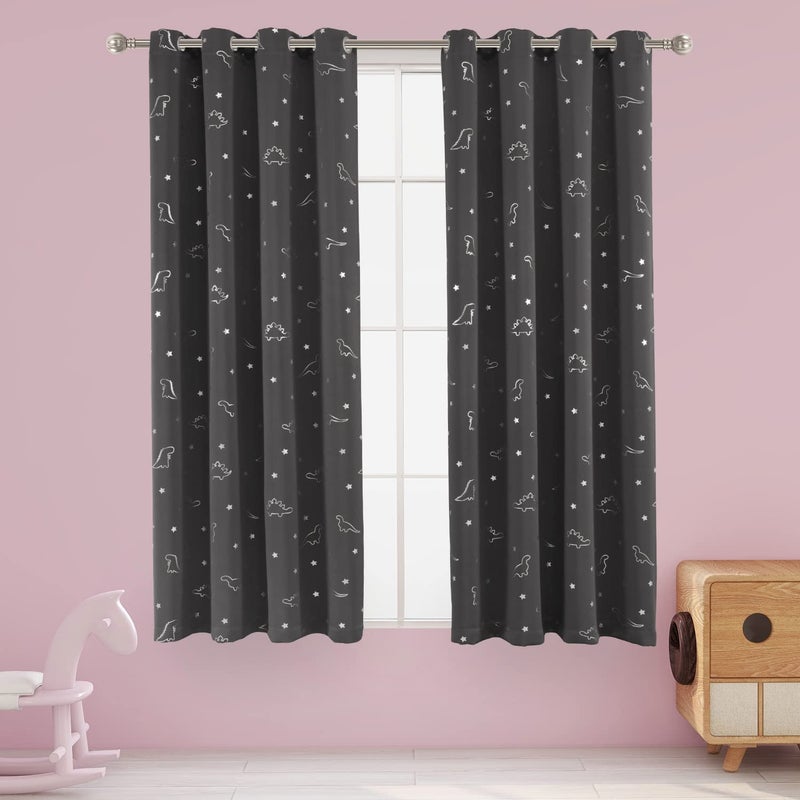 LORDTEX Dinosaur and Star Foil Print Blackout Curtains for Kids Room  Thermal Insulated Curtains Noise Reducing Window Drapes for Boys and Girls Bedroom 52 x 63 Inch Grey Set of 2 Panels
