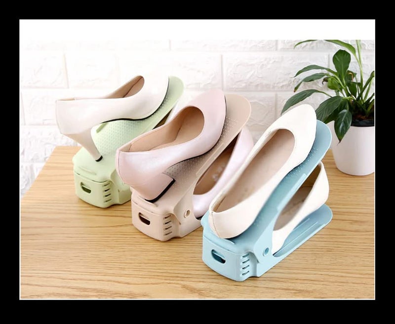 FYCAN Adjustable 4 Level Shoe Slots Organizer Shoe Hanger Durable Shoe Support Slot Space Saving Cabinet Closet Stand Double Deck Shoe Rack Footwear Shoebox 6 Piece