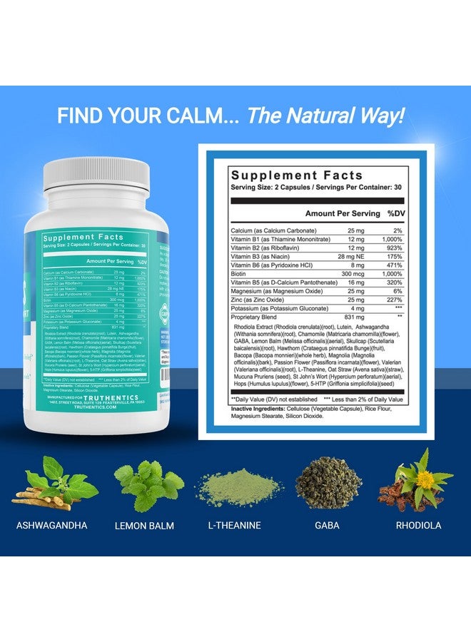TRUTHENTICS Stress Relief Supplement for Women - Natural Calm, Energy and Mood Support with Ashwagandha, GABA, Lemon Balm, L-Theanine, Rhodiola, Vitamin B - Vegan - 60 Capsules - Image 3