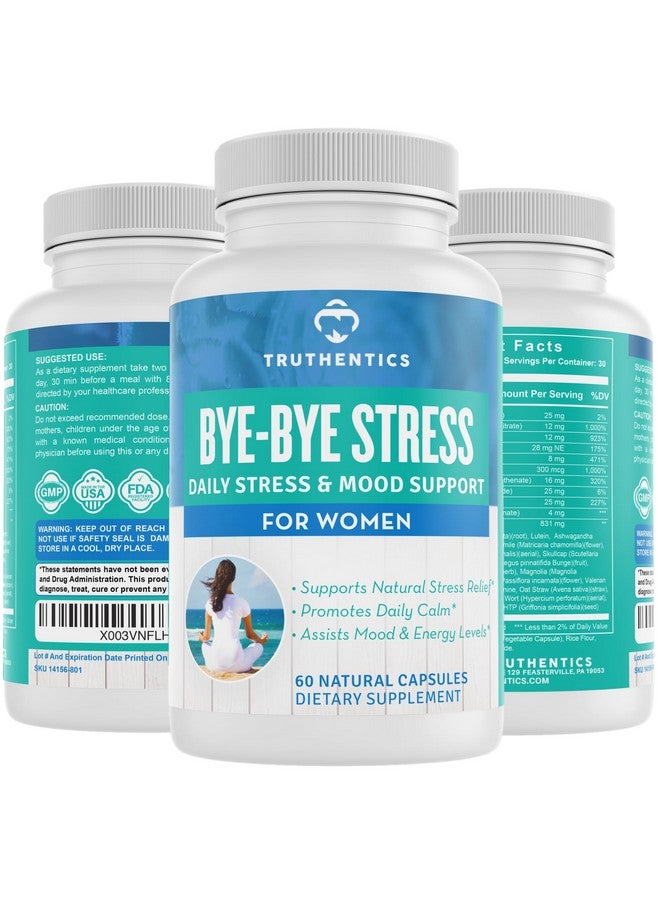 TRUTHENTICS Stress Relief Supplement for Women - Natural Calm, Energy and Mood Support with Ashwagandha, GABA, Lemon Balm, L-Theanine, Rhodiola, Vitamin B - Vegan - 60 Capsules - Image 1