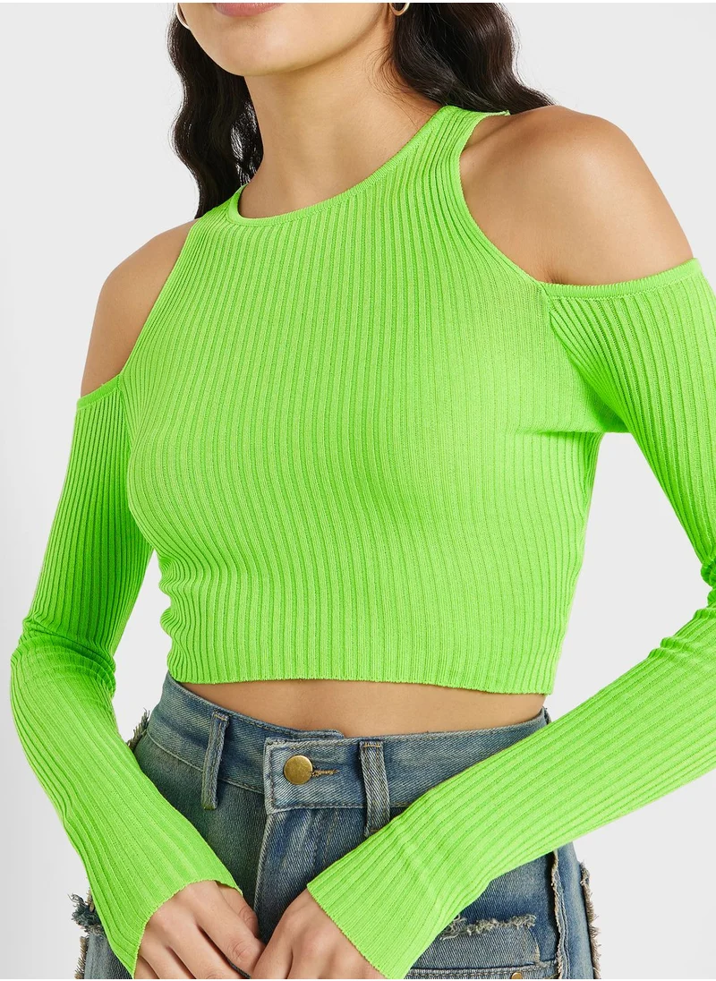 Ginger Cold Shoulder Cropped Sweater