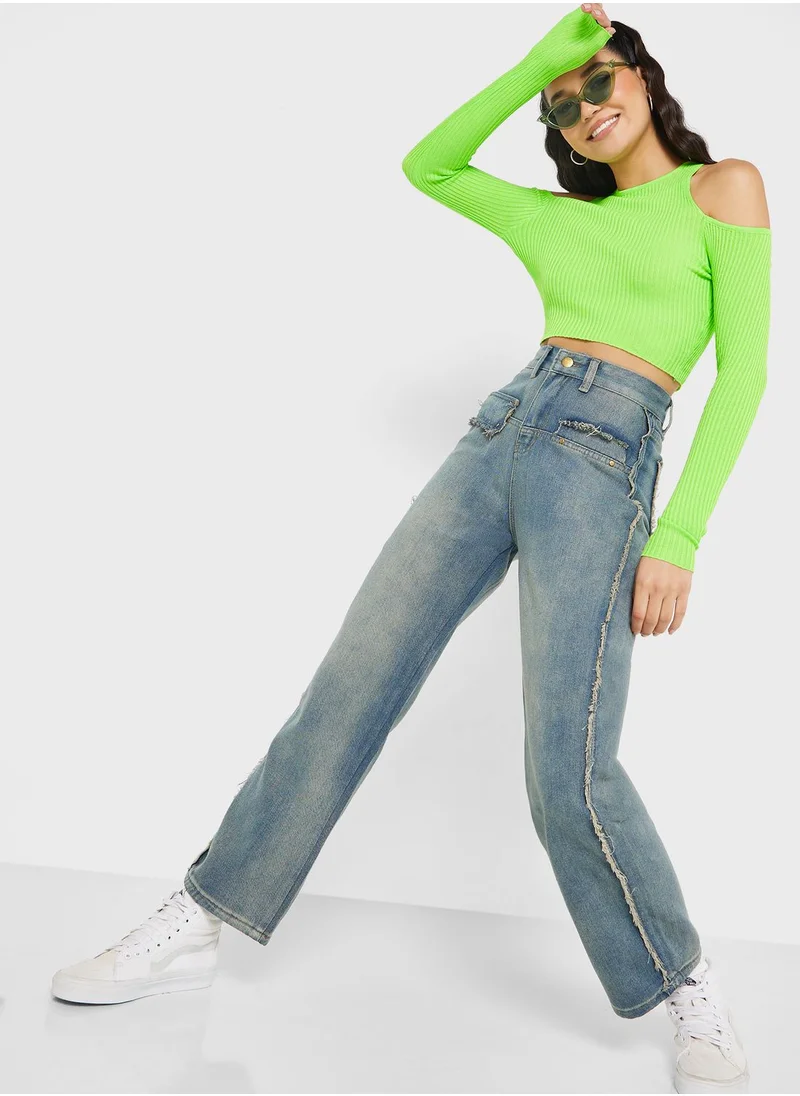 Ginger Cold Shoulder Cropped Sweater