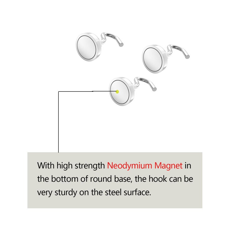 AplysiaTech Heavy Duty Magnetic Hooks 5/8" Magnetic Base,25lbs Vertical Pull Force-10Pack Super Strong Rare Earth Magnet Hook,Strong Cruise Hook for Hanging,Magnetic Hanger for Cabins,Grill,Kitchen - Image 3