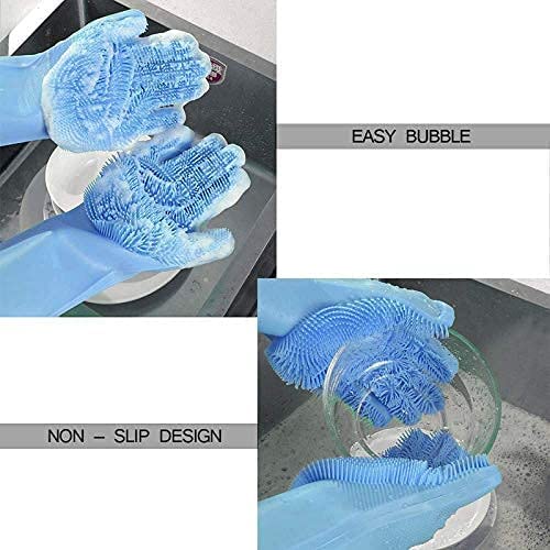 DIYA ENTERPRISE Silicone Hand Gloves for Dish Washing Kitchen Cleaning Gloves, Pet Grooming, Great for Washing Dish, Car, Bathroom (Multicoloured)  - Image 3