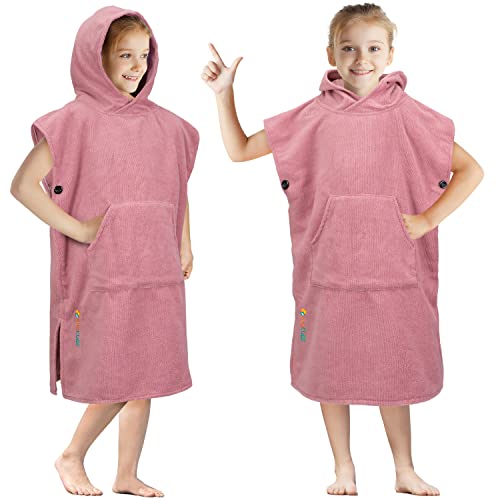 Suncube SUN CUBE Kids Changing Robe Surf Poncho, Kids Beach Towels, Hooded Towel for Toddler Bath Pool, Microfiber Quick Dry Wearable Towel Poncho with Hood, Swim Towel for Girls 3-7 Years, Light Pink - Image 1