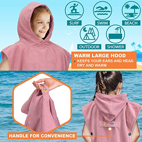 Suncube SUN CUBE Kids Changing Robe Surf Poncho, Kids Beach Towels, Hooded Towel for Toddler Bath Pool, Microfiber Quick Dry Wearable Towel Poncho with Hood, Swim Towel for Girls 3-7 Years, Light Pink - Image 4
