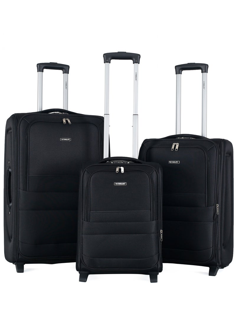 STARLIFE - Set of 3 Light Weight Polyester Trolley Luggage 2 Wheels With Number Lock 20,24,28 Inches - Image 1