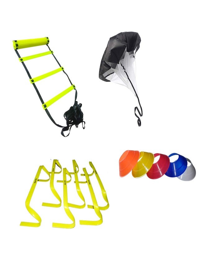 Roxan Flat Hurdle Combo consisting of Flat Hurdle, Ladder, Speed Running Parachute, Mini Saucer Cone - Image 1