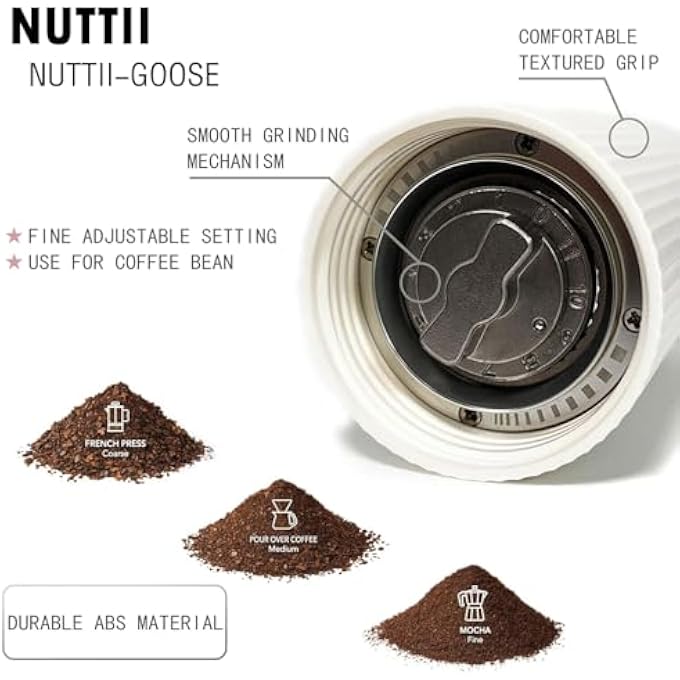 Nuttii Manual Coffee Grinder Cnc Stainless Steel Conical Burrs Internal Adjustable Settings For Even Grinding Series Handheld Grinder Suitable For GiftsWhite - Image 2