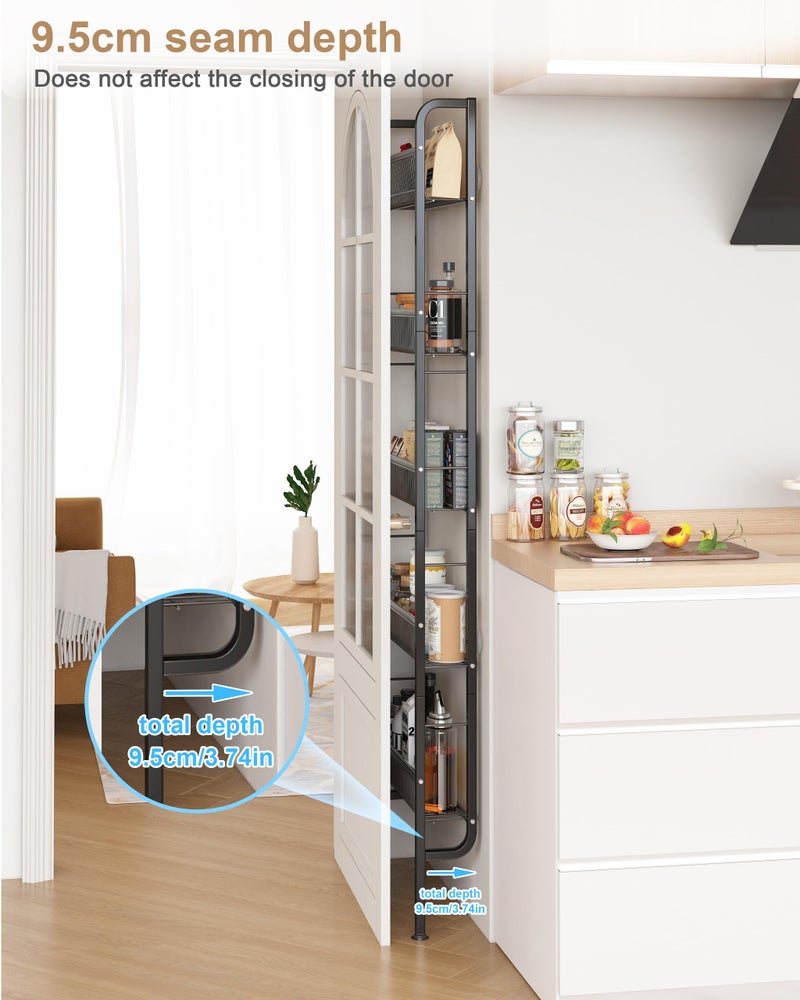 UMDONX Behind The Door Bathroom Shelf Narrow 5-Tier, Space-Saving Slim Storage Shelf Narrow Shelving Unit for Bathroom and Kitchen Black - Image 3