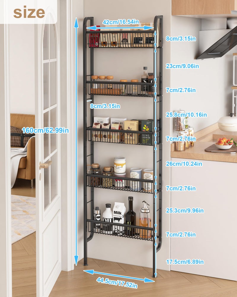 UMDONX Behind The Door Bathroom Shelf Narrow 5-Tier, Space-Saving Slim Storage Shelf Narrow Shelving Unit for Bathroom and Kitchen Black - Image 2