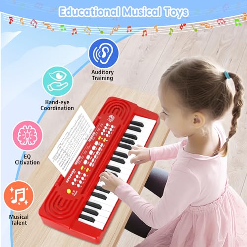 TWFRIC Kids Toddler Toy Piano Keyboard 37 Key Pianos for Kid Music Toys Instruments with Microphone Explore Creativity Perfect Birthday for 38 Year Old Red - Image 5