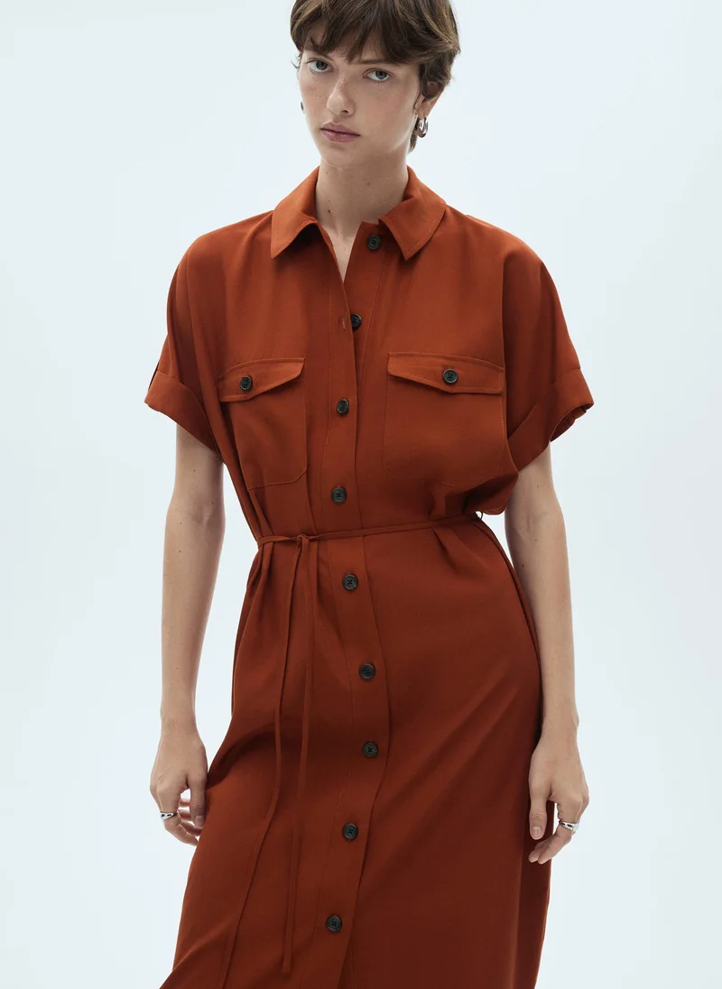 مانجو Bow Lyocell Shirt Dress