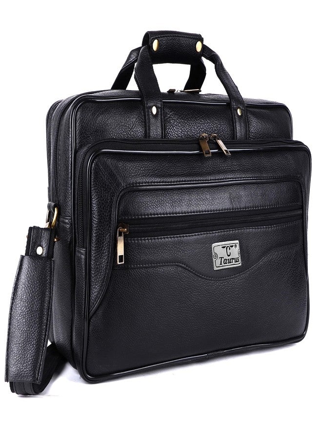 TAURUS Brown Genuine Leather 16 Inch Laptop Bag/Office Bags for Men With Huge Capacity (BLACK) - Image 1