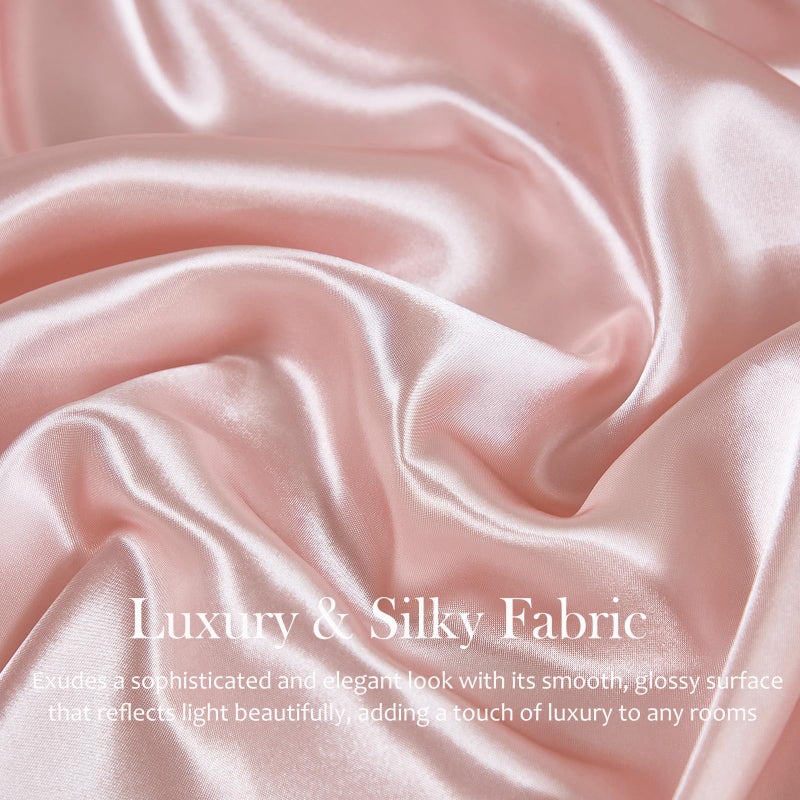 MOVE OVER 8 Pieces Light Pink Comforter Set Queen Size Silk Like Satin Bed in a Bag Boho Chic Farmhouse Style Girls Pink Ruffled Comforter Sets for Bedroom Decor Luxury and Soft Silky Comforter Set - Image 3