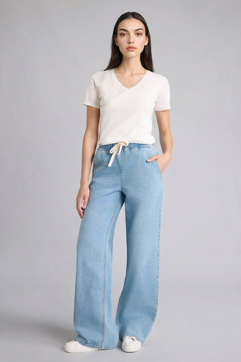 DeFacto Blue Woman Wide Leg High Waist Long Soft Jeans Casual - Image 3