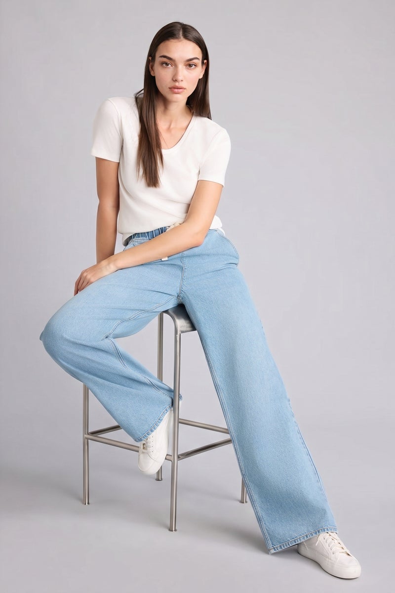 DeFacto Blue Woman Wide Leg High Waist Long Soft Jeans Casual - Image 1