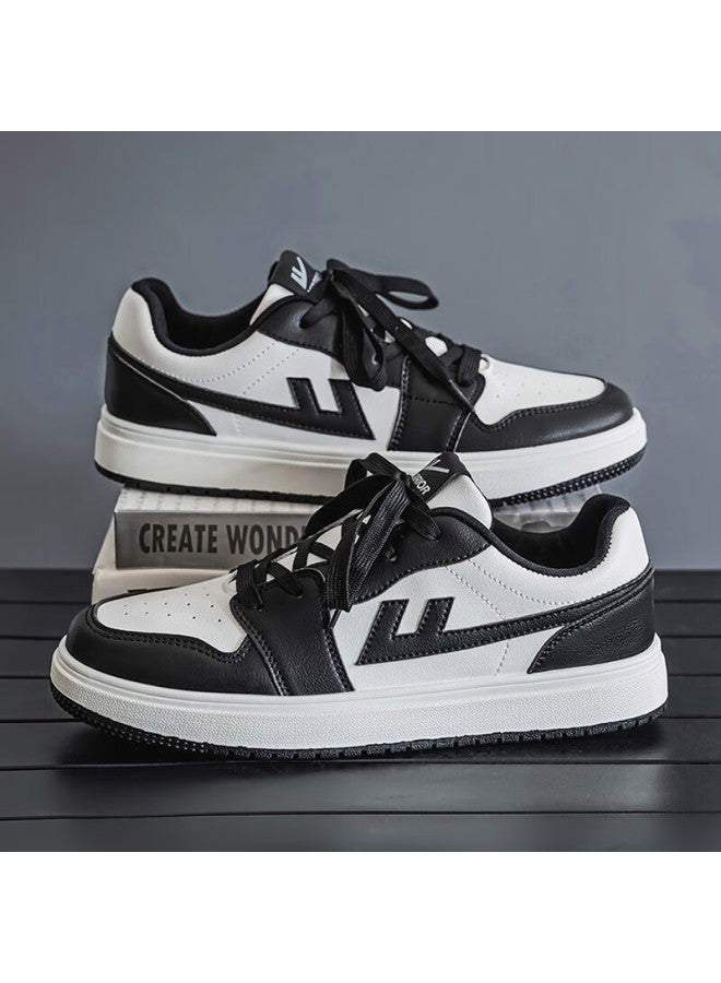 Pull Back Huili Men's White Sneakers, New Sports Shoes, Spring Casual Skateboard Shoes, Versatile Couple Shoes, Trendy, White/black, Size 36 - Image 1