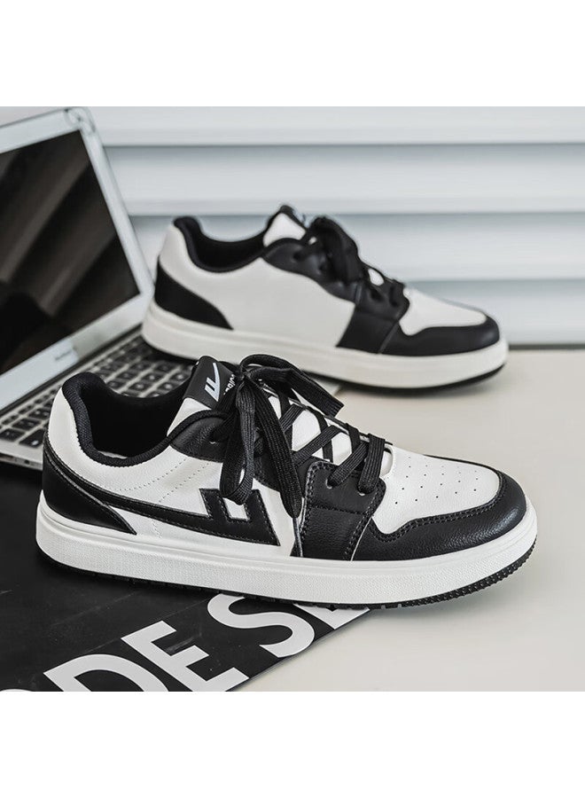 Pull Back Huili Men's White Sneakers, New Sports Shoes, Spring Casual Skateboard Shoes, Versatile Couple Shoes, Trendy, White/black, Size 36 - Image 2