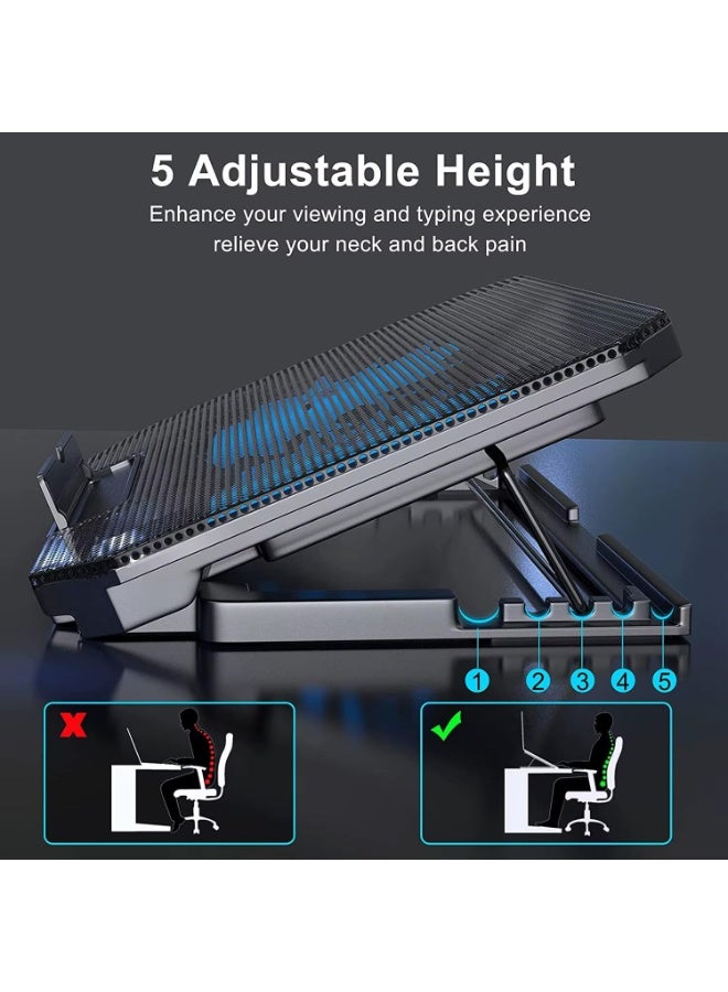 Zero ZR700 Professional Laptop Cooling Pad - Dual RGB Lighting Laptop Cooler (Cooling Pad) - Adjustable Stand for 12-17 inch Devices with Built-in Multi-Color Phone Holder - Image 2