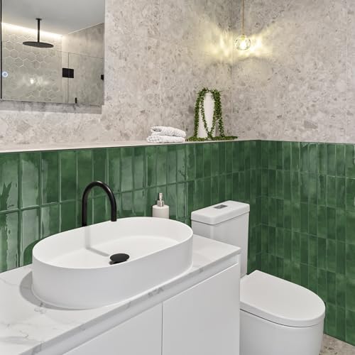DEWOO Peel and Stick Subway Backsplash Green Kitchen Bathroom Rectangle Self Adhesive Wall Tile Brick (10-Sheet, 12"×12") - Image 2