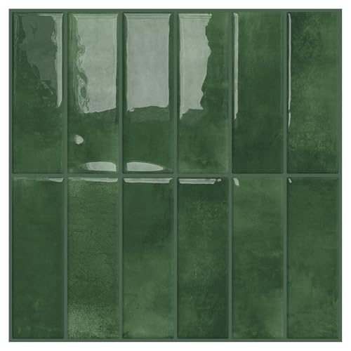 DEWOO Peel and Stick Subway Backsplash Green Kitchen Bathroom Rectangle Self Adhesive Wall Tile Brick (10-Sheet, 12"×12") - Image 1