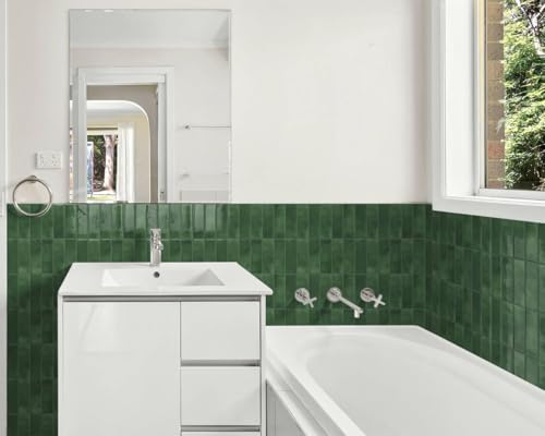 DEWOO Peel and Stick Subway Backsplash Green Kitchen Bathroom Rectangle Self Adhesive Wall Tile Brick (10-Sheet, 12"×12") - Image 4