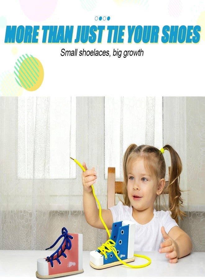 2-Pack Learn to Tie Shoes for Kids, Wooden Lacing Sneaker Toy (Blue & Pink) - Shoelace Tying Practice Board, Montessori Educational Toy for Toddlers Ages 4-8 - Image 4