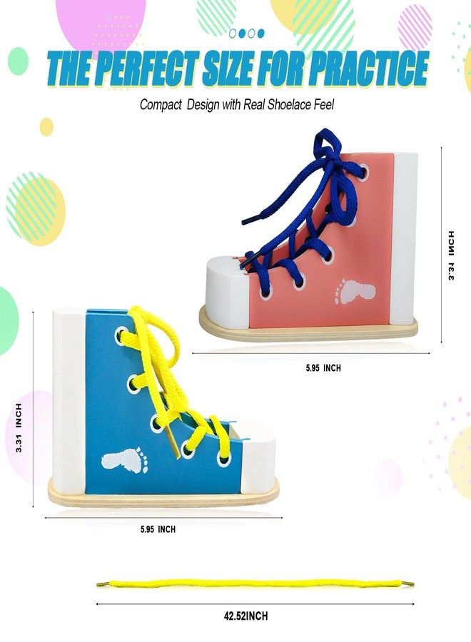 2-Pack Learn to Tie Shoes for Kids, Wooden Lacing Sneaker Toy (Blue & Pink) - Shoelace Tying Practice Board, Montessori Educational Toy for Toddlers Ages 4-8 - Image 5