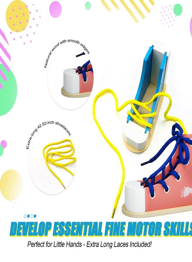 2-Pack Learn to Tie Shoes for Kids, Wooden Lacing Sneaker Toy (Blue & Pink) - Shoelace Tying Practice Board, Montessori Educational Toy for Toddlers Ages 4-8 - Image 3