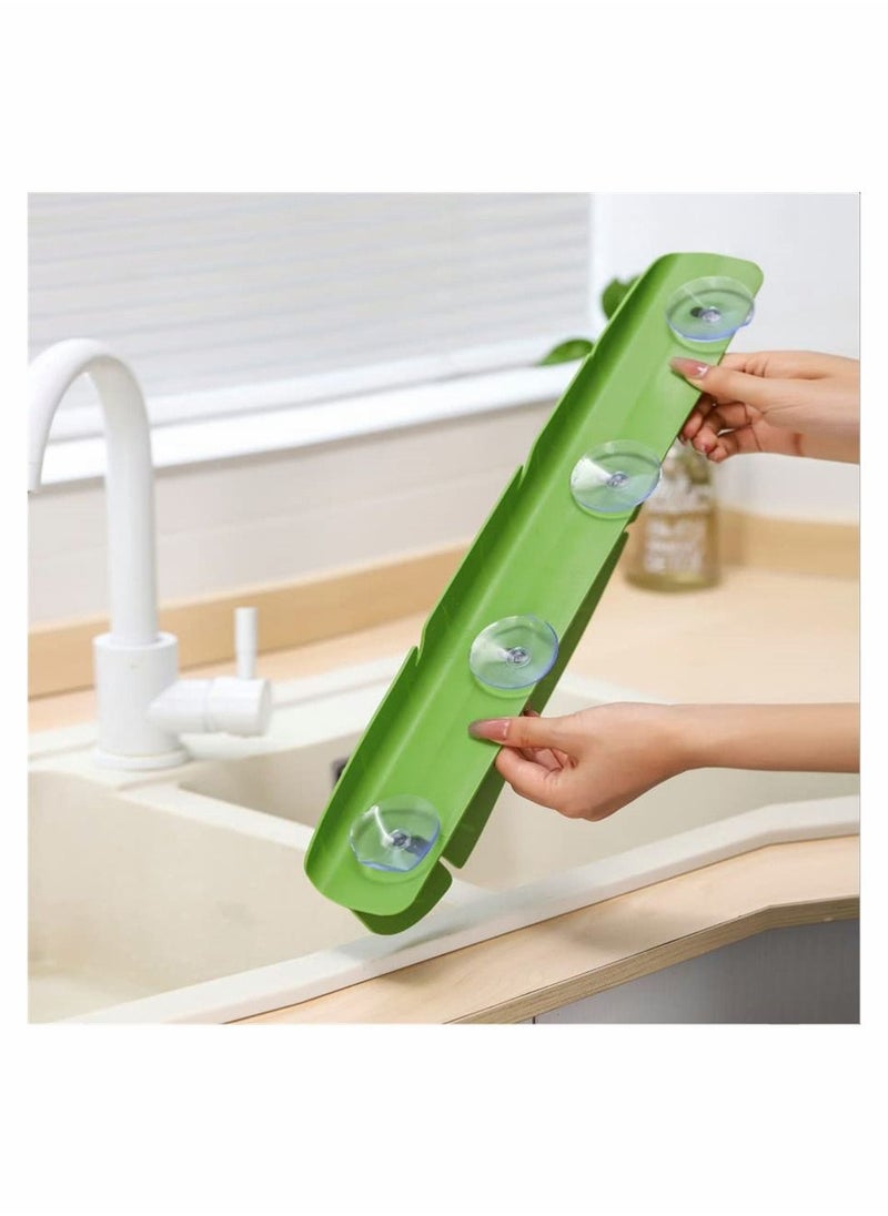 Kitchen Bathroom Sink Splashback, Water Baffle, Premium Leaf Silicone Backsplash Behind Faucet, Upgraded Design Dish Washing Anti Splash Suction Plate (Green)
