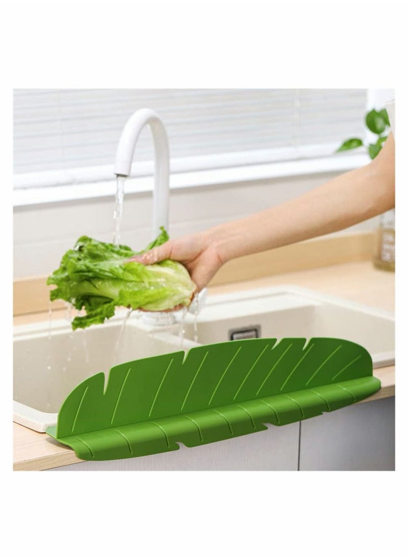Kitchen Bathroom Sink Splashback, Water Baffle, Premium Leaf Silicone Backsplash Behind Faucet, Upgraded Design Dish Washing Anti Splash Suction Plate (Green)
