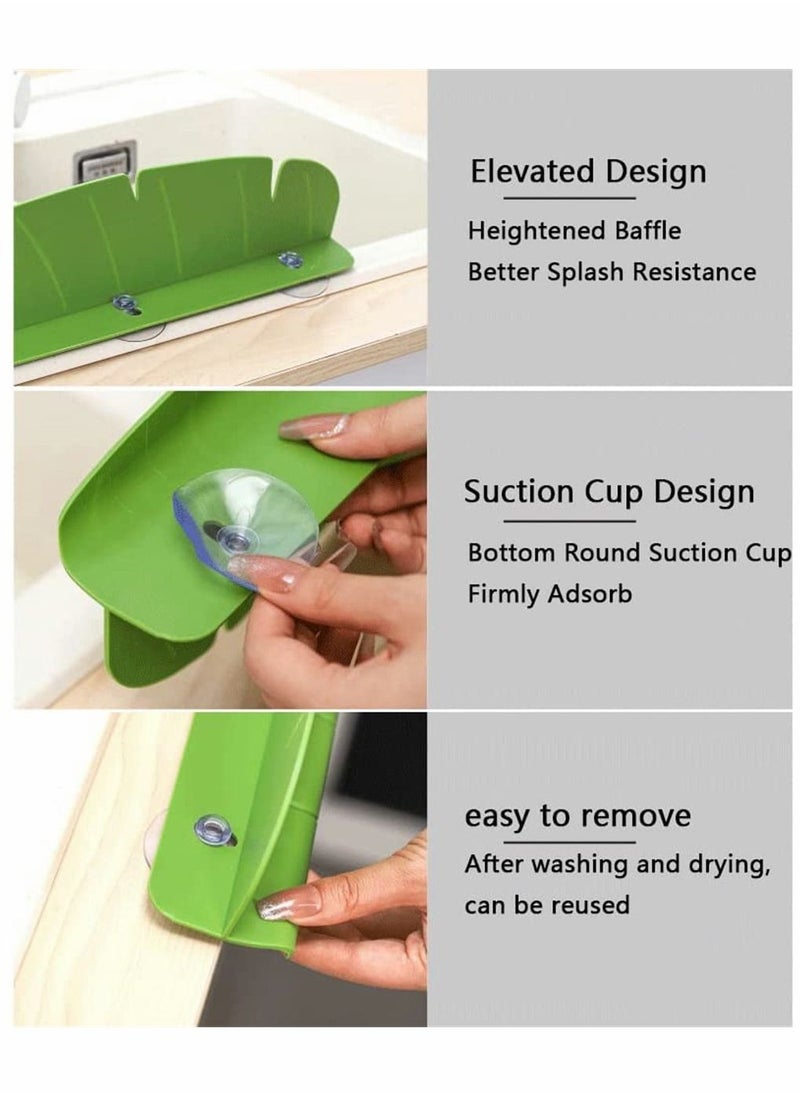 Kitchen Bathroom Sink Splashback, Water Baffle, Premium Leaf Silicone Backsplash Behind Faucet, Upgraded Design Dish Washing Anti Splash Suction Plate (Green)