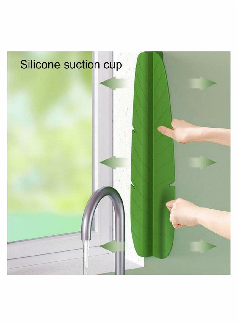 Kitchen Bathroom Sink Splashback, Water Baffle, Premium Leaf Silicone Backsplash Behind Faucet, Upgraded Design Dish Washing Anti Splash Suction Plate (Green)