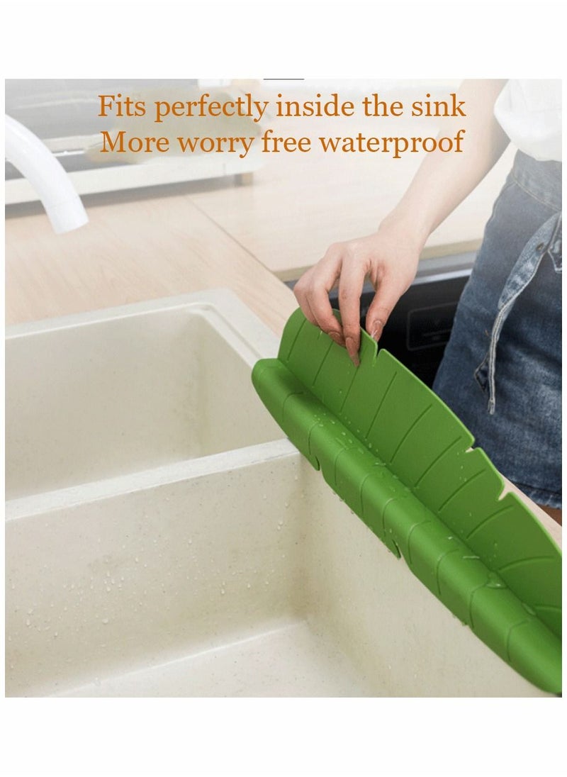 Kitchen Bathroom Sink Splashback, Water Baffle, Premium Leaf Silicone Backsplash Behind Faucet, Upgraded Design Dish Washing Anti Splash Suction Plate (Green)