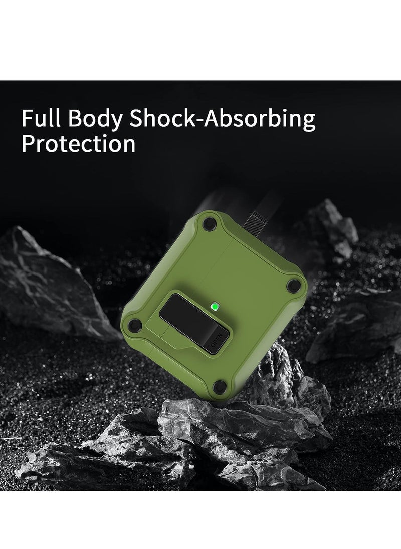 ANYOGRO - Compatible with AirPods 4 Case Cover for Women and Men, Automatic Snap Switch Security Locking Cover for Airpods 4th Generation 2024 Cases with Cleaner Kit and Keychain Front LED Visible Green - Image 1